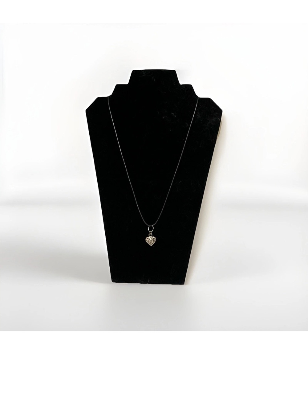 Heart Shaped Celtic Style Filigree Pendant Necklace with Black Leather Cord